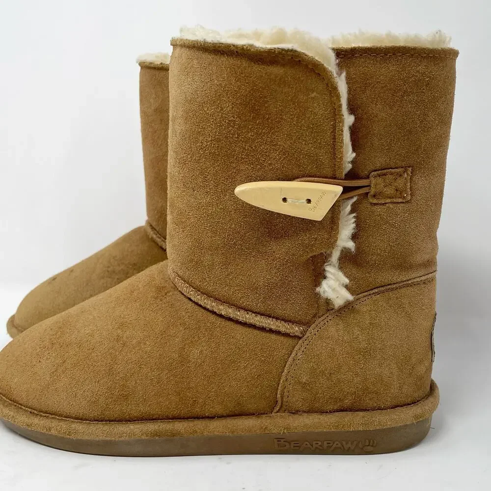 Bearpaw Tan Victorian Suede Boots Youth 5 Toggle Closure
